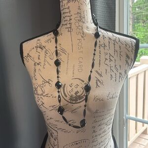 Black Beaded Necklace with Silver Pendant